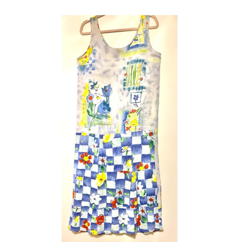 Jams World floral dress ~ flowers & checkerboard print ~ sleeveless